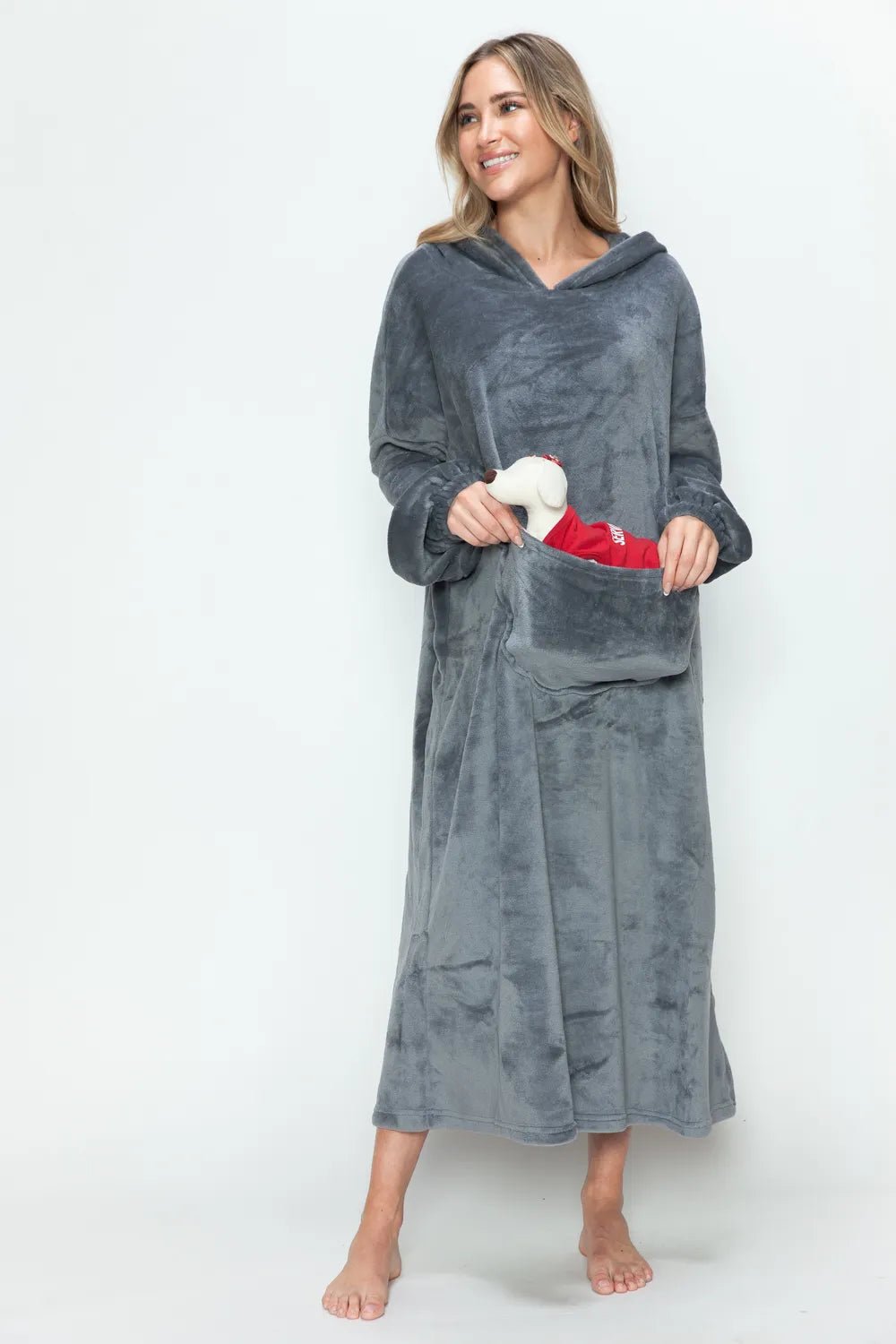 Double Take Full Size Pocketed Hooded Midi Lounge Dress - PBNJ FASHIONS
