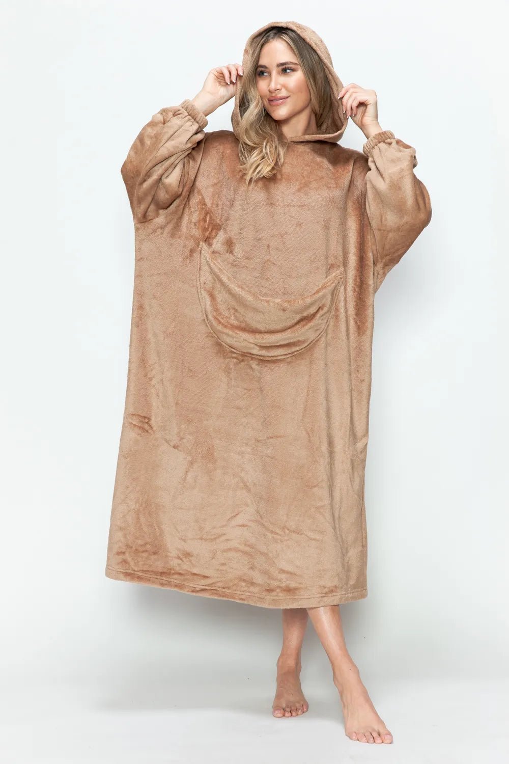 Double Take Full Size Pocketed Hooded Midi Lounge Dress - PBNJ FASHIONS