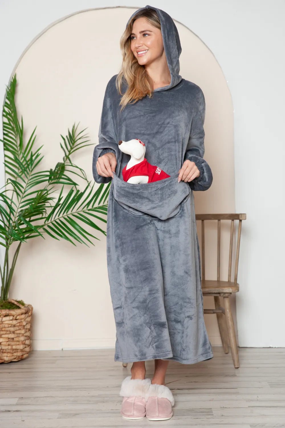 Double Take Full Size Pocketed Hooded Midi Lounge Dress - PBNJ FASHIONS