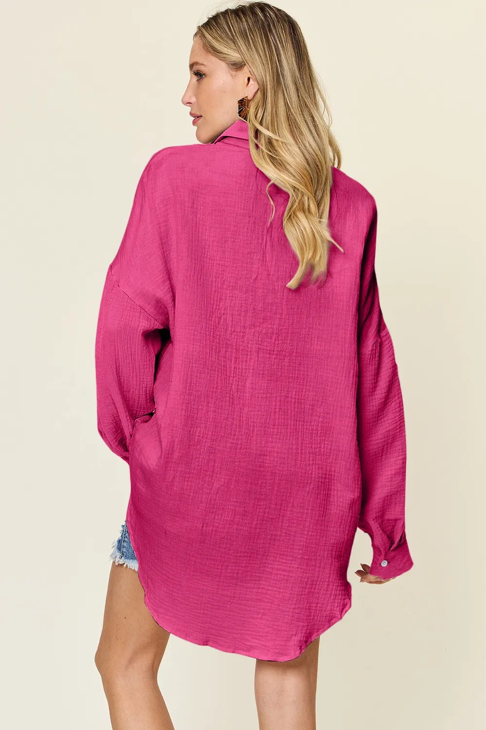 Double Take Full Size Pocketed Texture Button Up Shirt - PBNJ FASHIONS