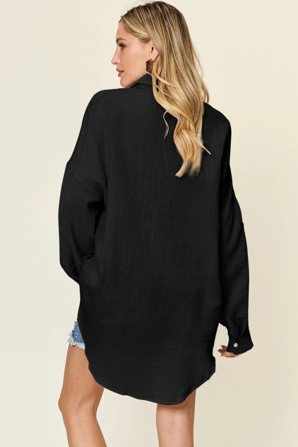 Double Take Full Size Pocketed Texture Button Up Shirt - PBNJ FASHIONS