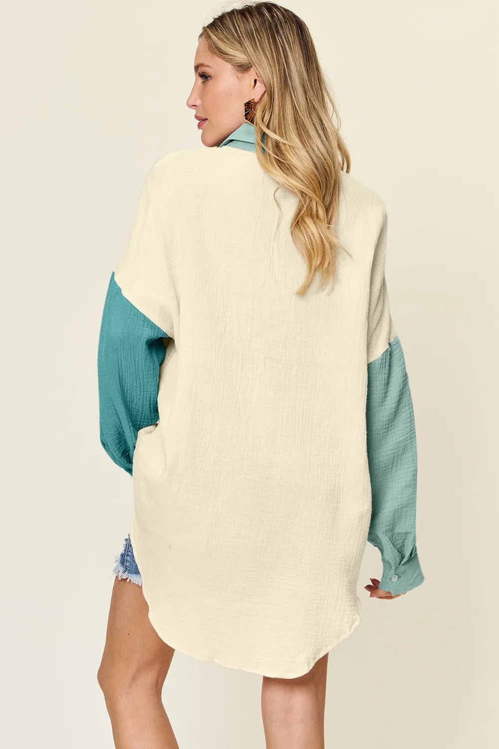 Double Take Full Size Pocketed Texture Button Up Shirt - PBNJ FASHIONS