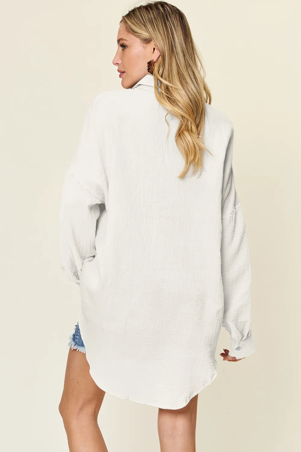 Double Take Full Size Pocketed Texture Button Up Shirt - PBNJ FASHIONS