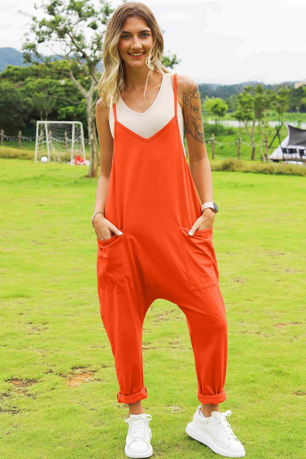 Double Take Full Size Sleeveless V - Neck Pocketed Jumpsuit - PBNJ FASHIONS