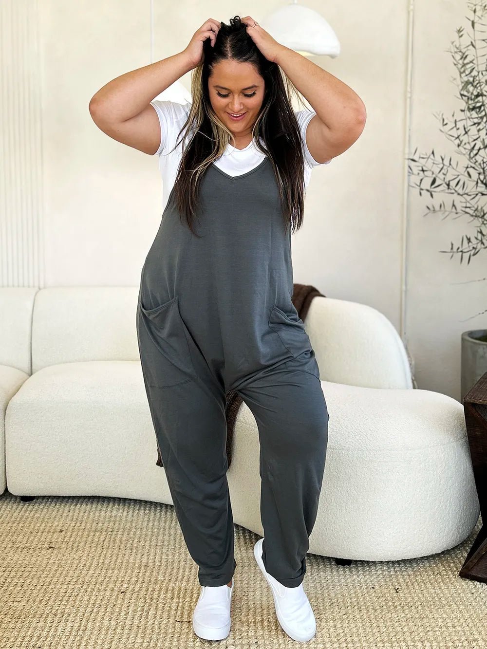 Double Take Full Size Sleeveless V - Neck Pocketed Jumpsuit - PBNJ FASHIONS
