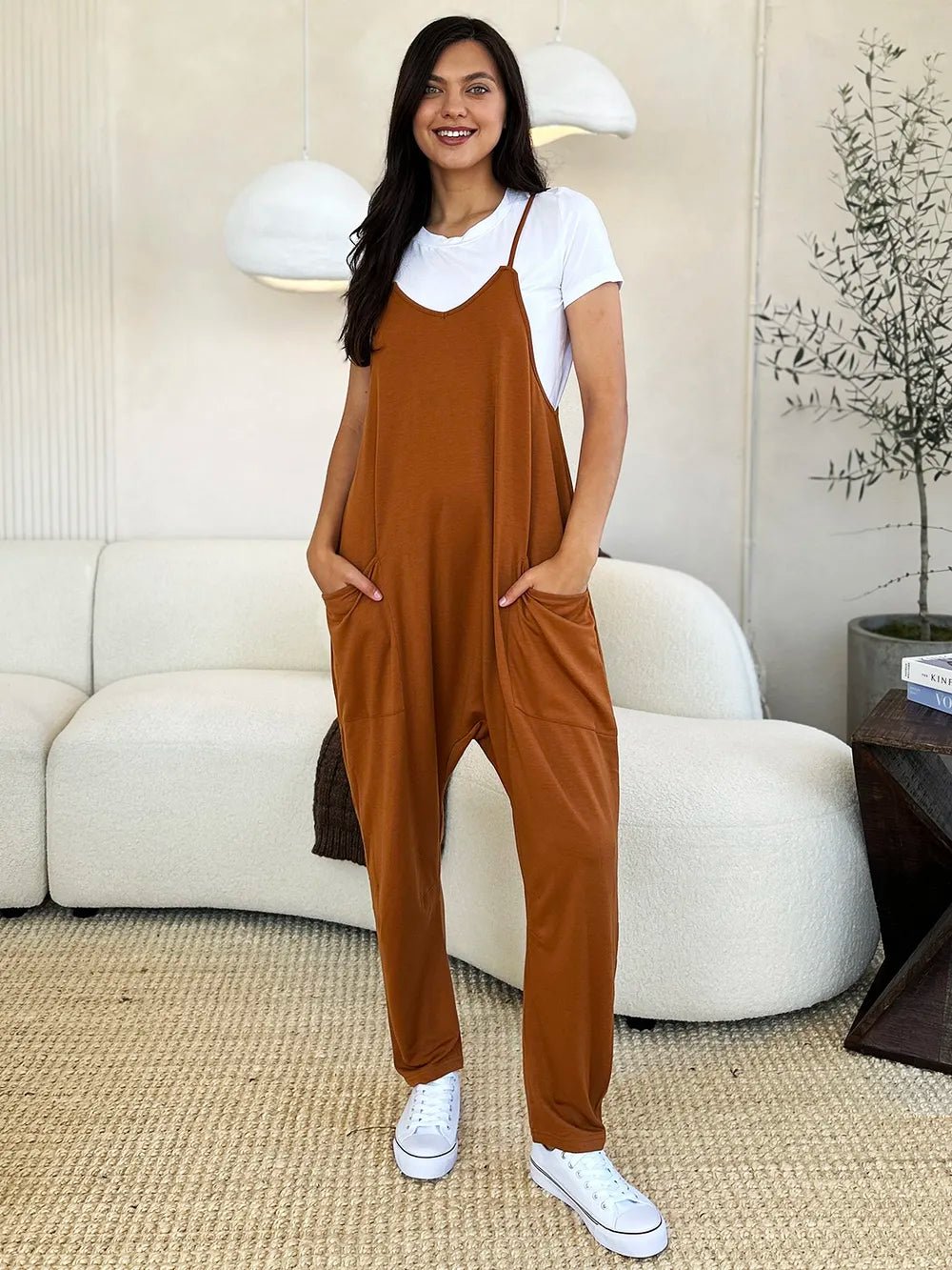 Double Take Full Size Sleeveless V - Neck Pocketed Jumpsuit - PBNJ FASHIONS