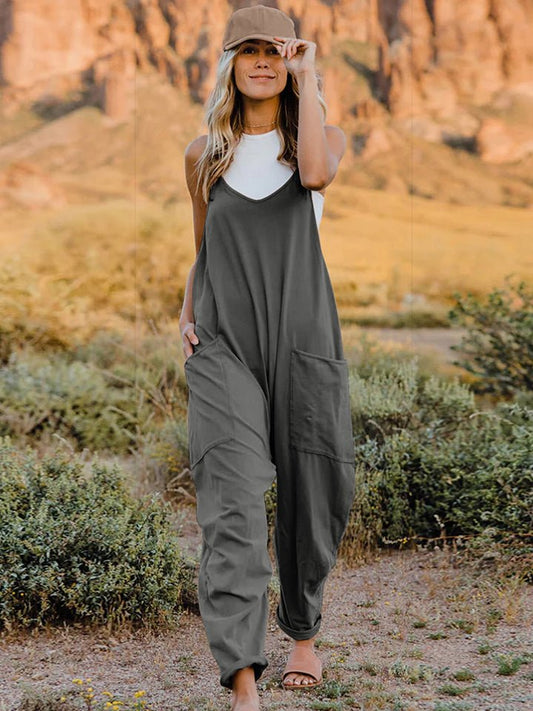 Double Take Full Size Sleeveless V - Neck Pocketed Jumpsuit - PBNJ FASHIONS