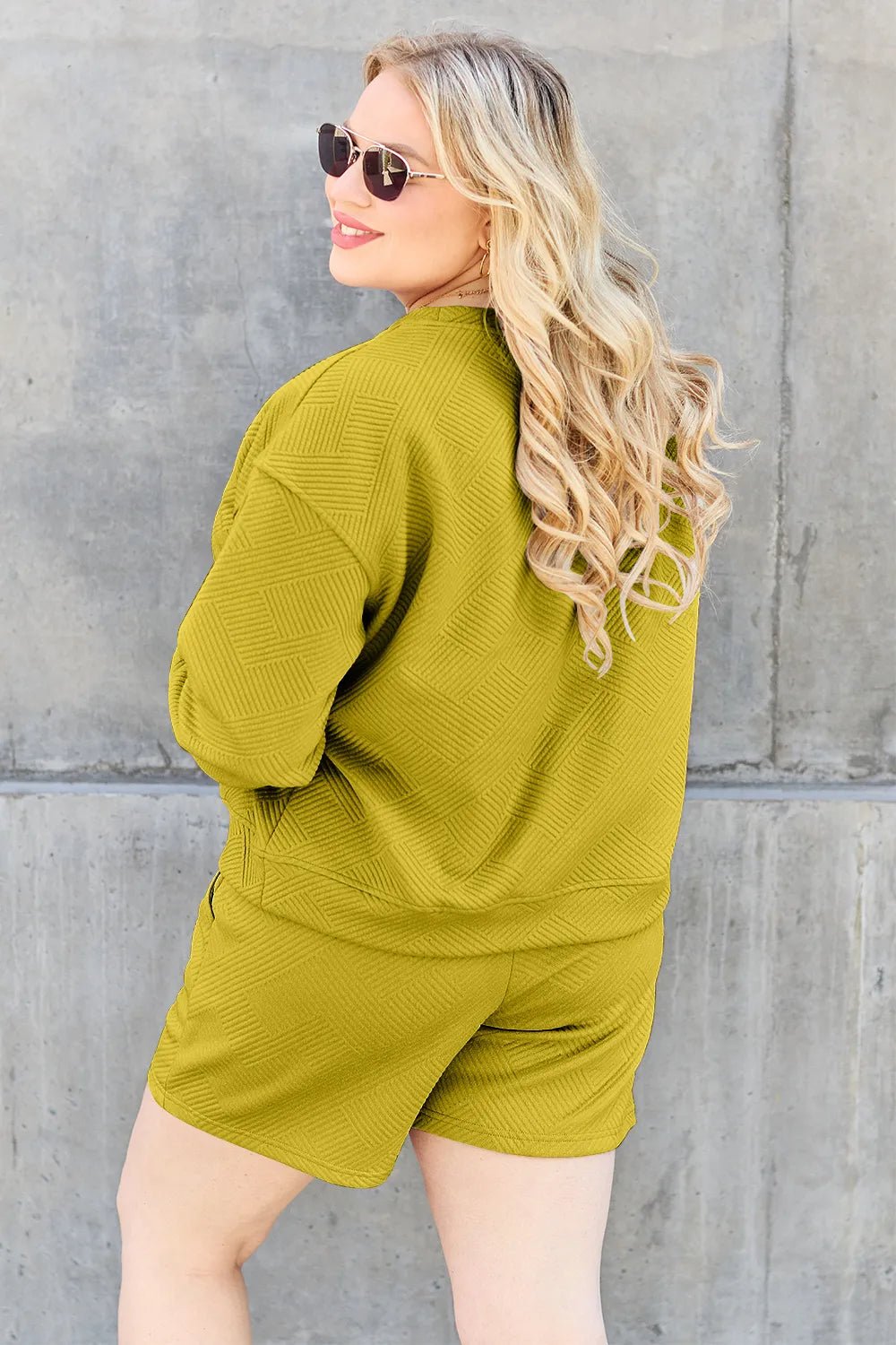 Double Take Full Size Texture Long Sleeve Top and Drawstring Shorts Set - PBNJ FASHIONS