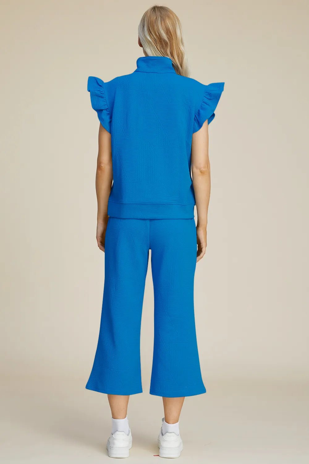 Double Take Full Size Texture Ruffle Short Sleeve Top and Wide Leg Pants Set - PBNJ FASHIONS