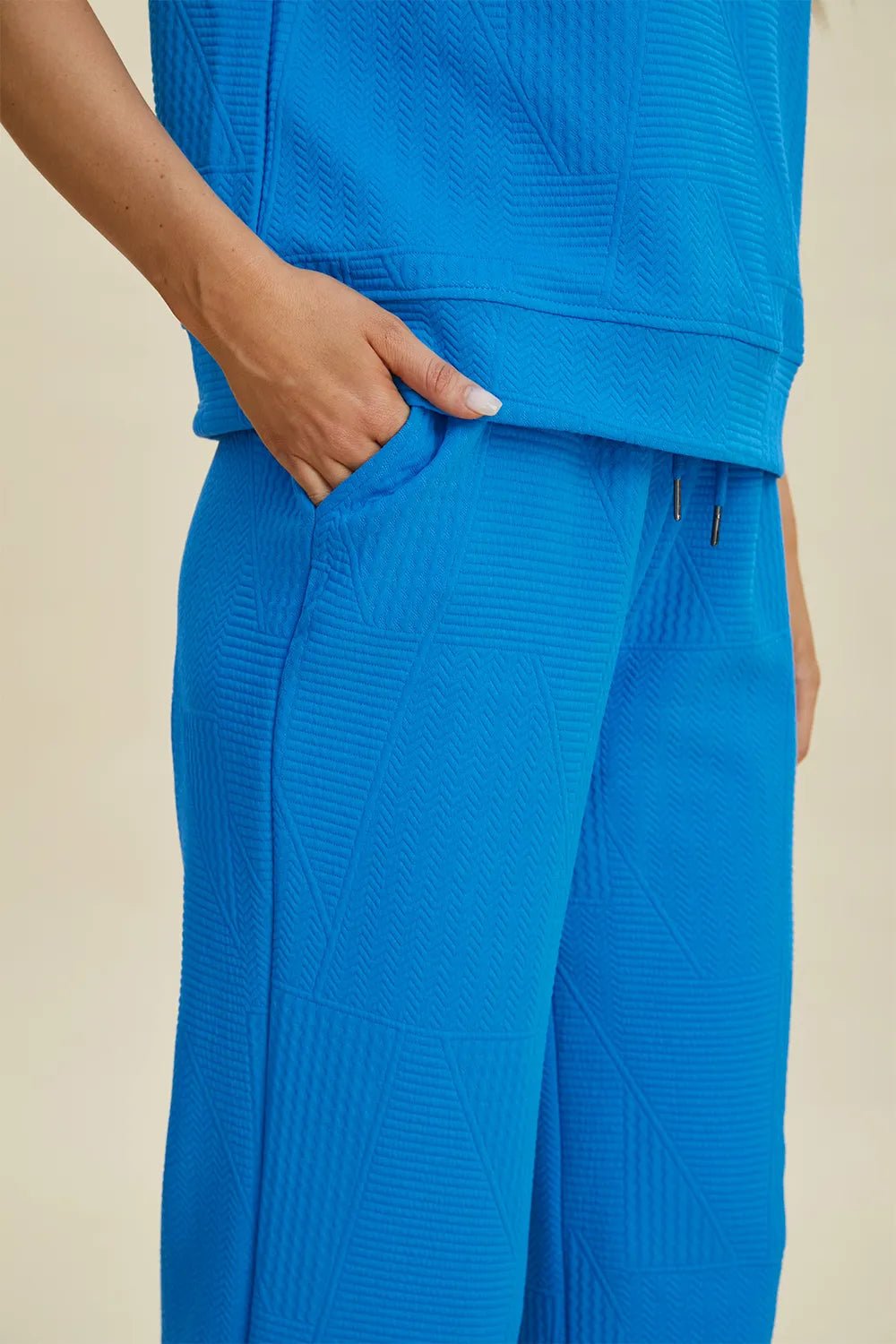 Double Take Full Size Texture Ruffle Short Sleeve Top and Wide Leg Pants Set - PBNJ FASHIONS