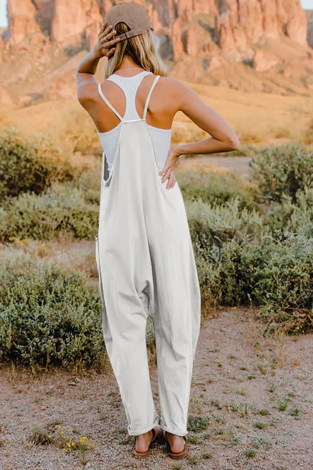 Double Take Full Size V - Neck Sleeveless Jumpsuit with Pockets - PBNJ FASHIONS