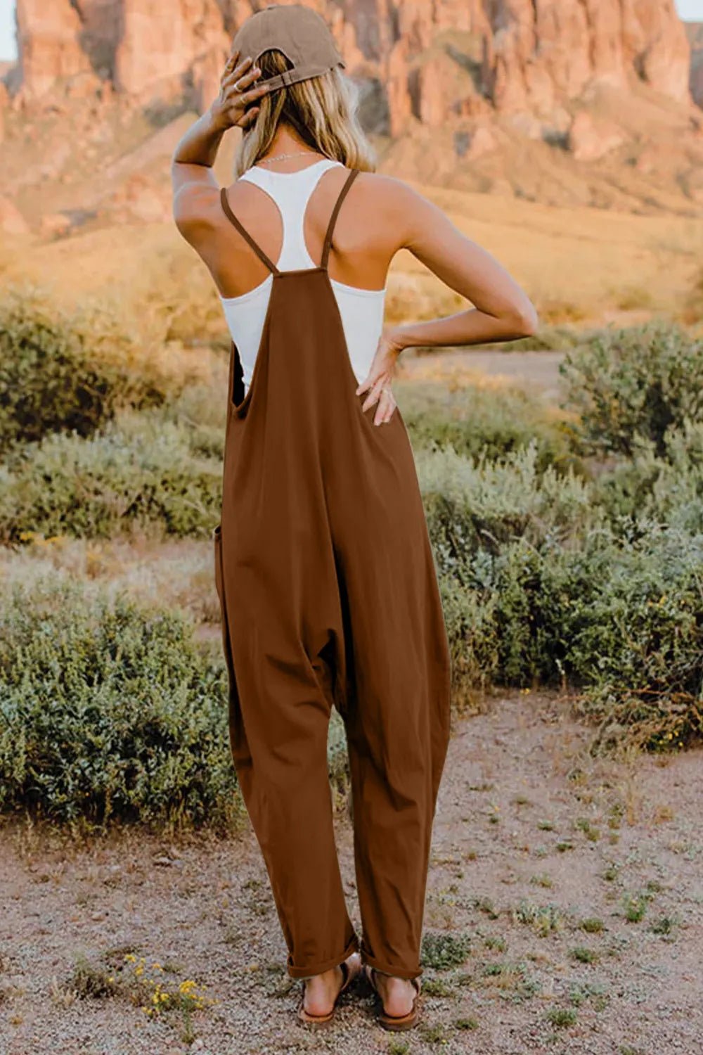 Double Take Full Size V - Neck Sleeveless Jumpsuit with Pockets - PBNJ FASHIONS