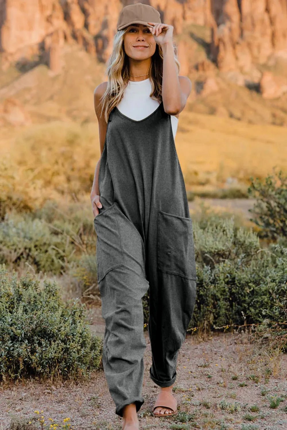 Double Take Full Size V - Neck Sleeveless Jumpsuit with Pockets - PBNJ FASHIONS