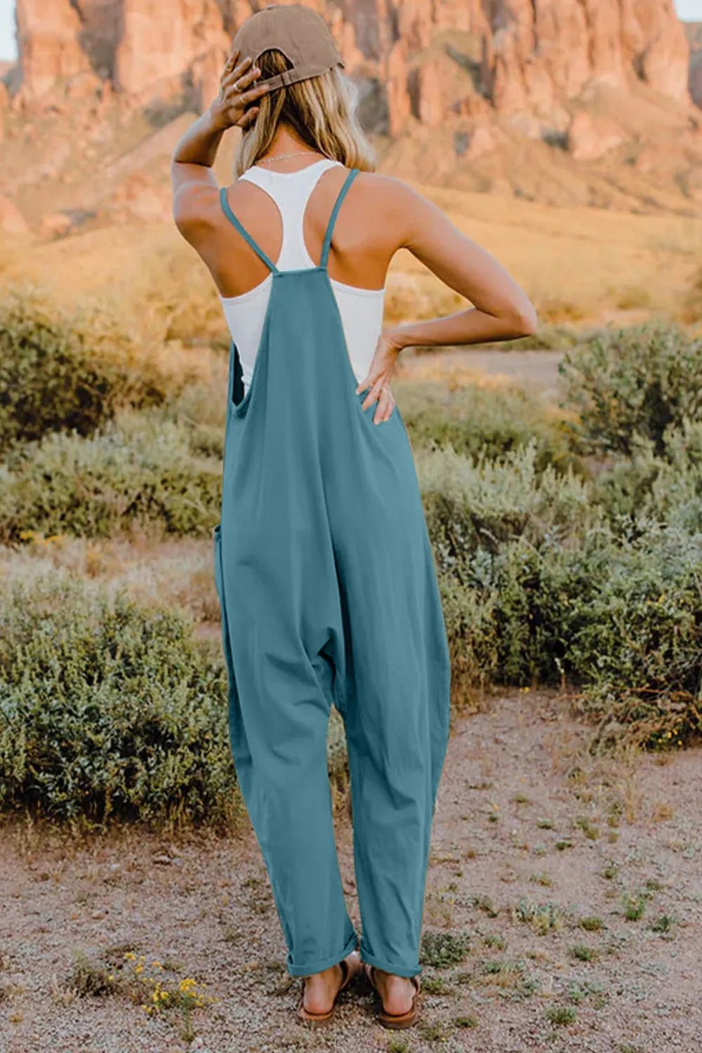Double Take Full Size V - Neck Sleeveless Jumpsuit with Pockets - PBNJ FASHIONS