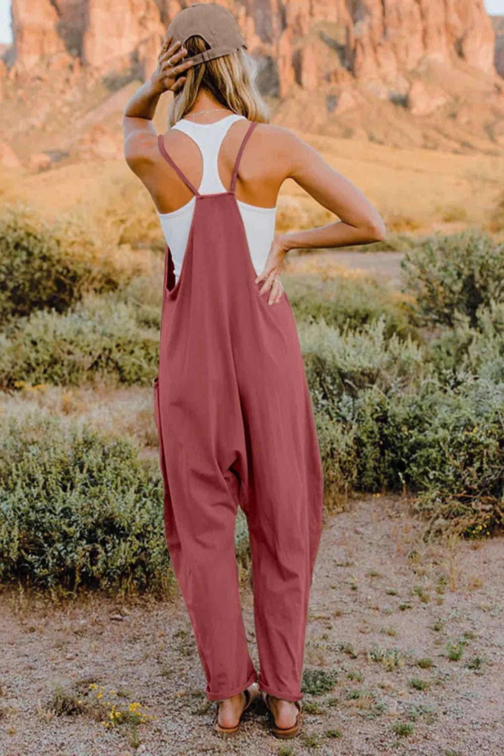 Double Take Full Size V - Neck Sleeveless Jumpsuit with Pockets - PBNJ FASHIONS