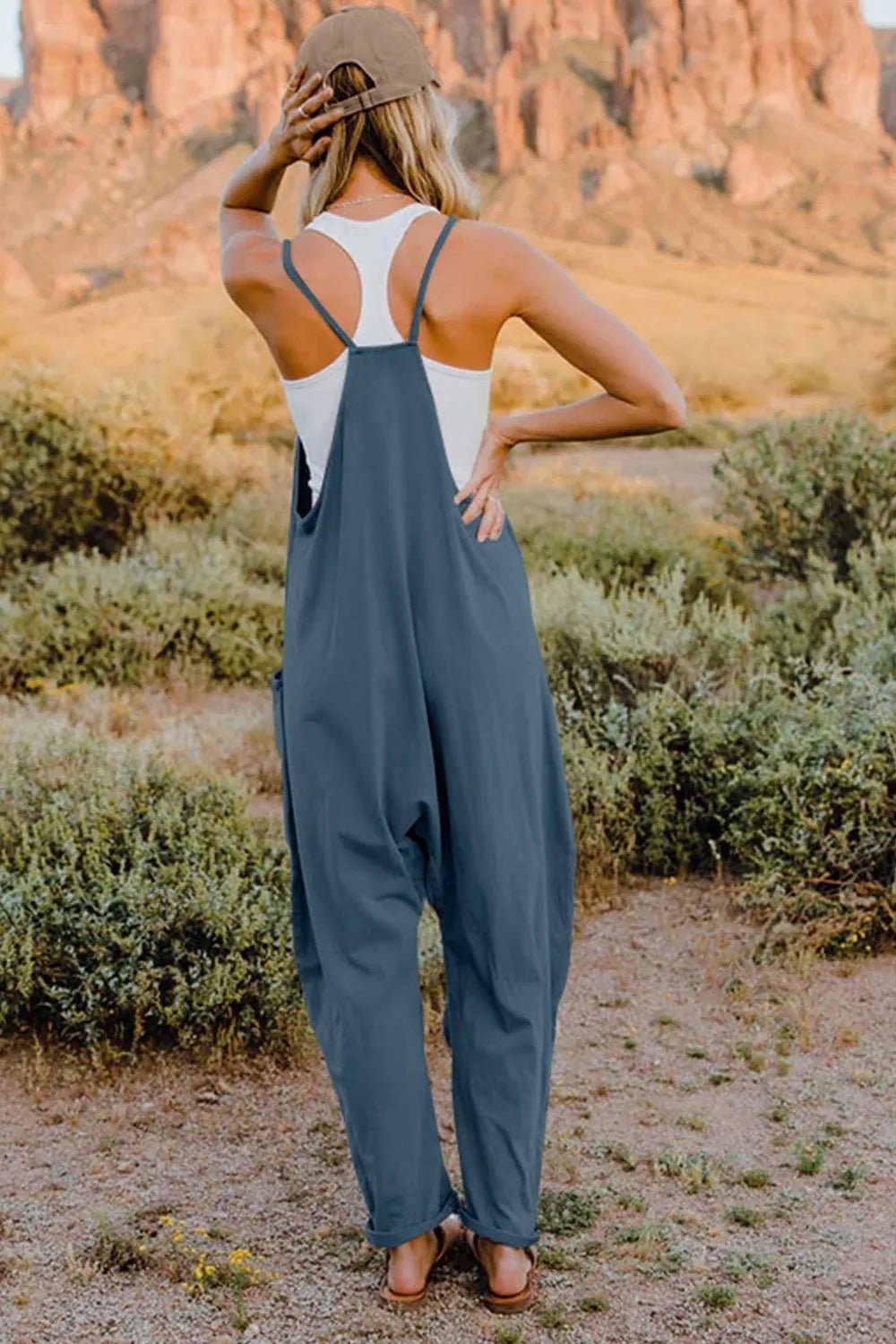 Double Take Full Size V - Neck Sleeveless Jumpsuit with Pockets - PBNJ FASHIONS