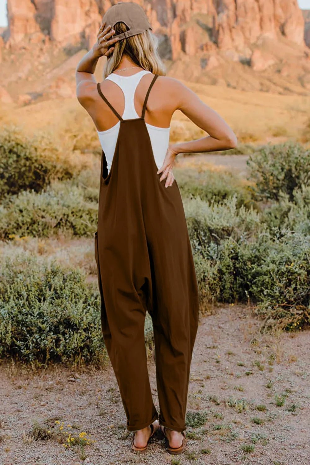 Double Take Full Size V - Neck Sleeveless Jumpsuit with Pockets - PBNJ FASHIONS