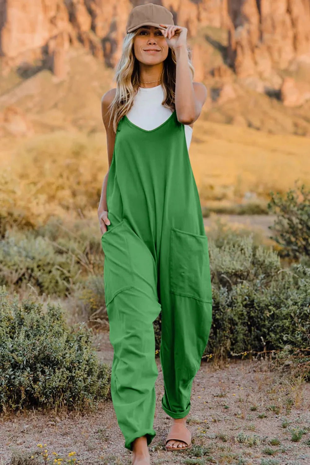 Double Take Full Size V - Neck Sleeveless Jumpsuit with Pockets - PBNJ FASHIONS