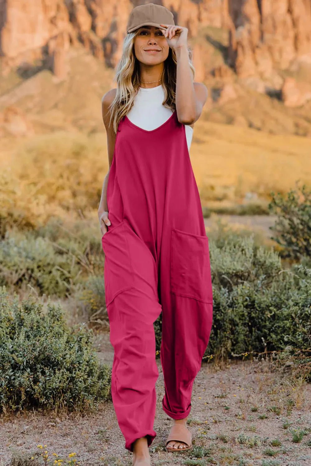 Double Take Full Size V - Neck Sleeveless Jumpsuit with Pockets - PBNJ FASHIONS