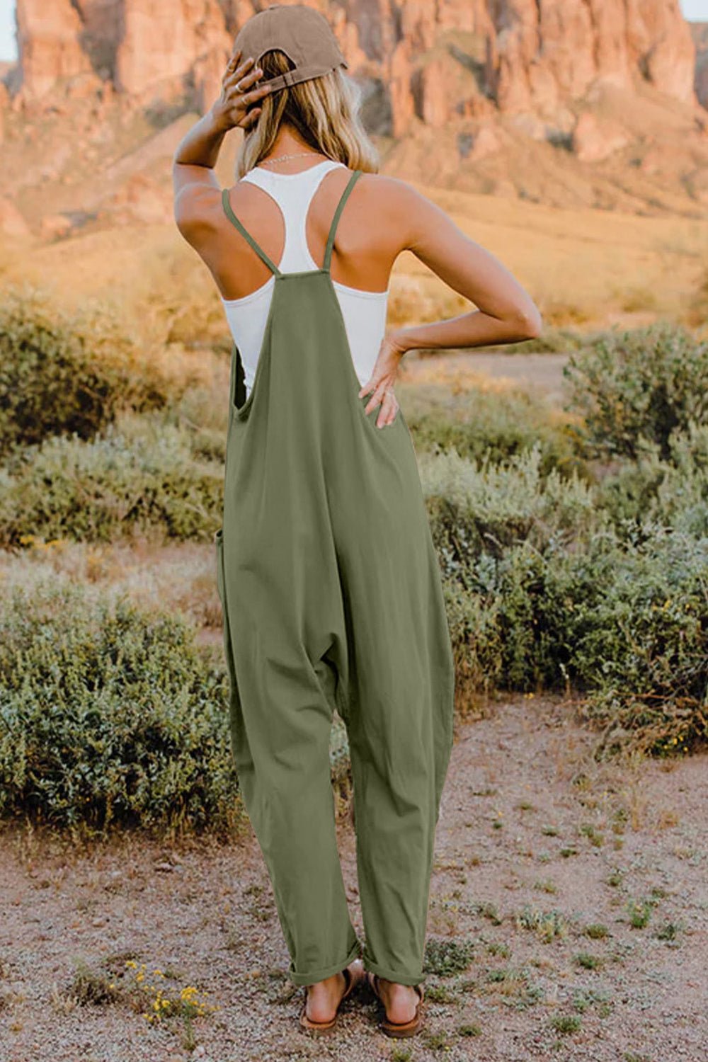 Double Take Full Size V - Neck Sleeveless Jumpsuit with Pockets - PBNJ FASHIONS