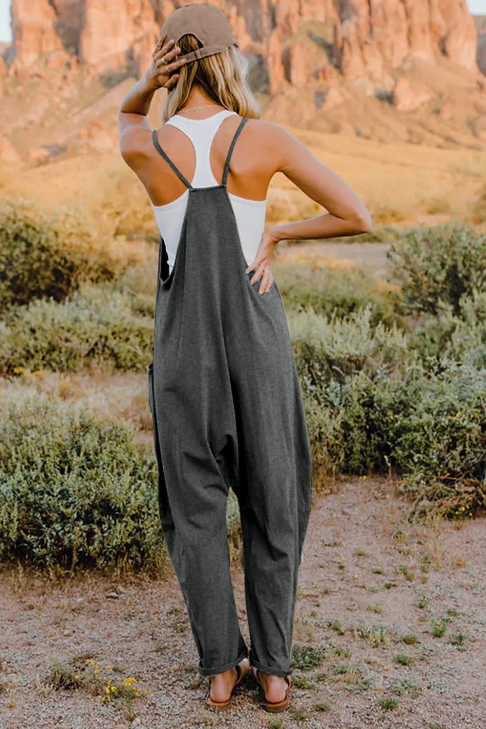 Double Take Full Size V - Neck Sleeveless Jumpsuit with Pockets - PBNJ FASHIONS