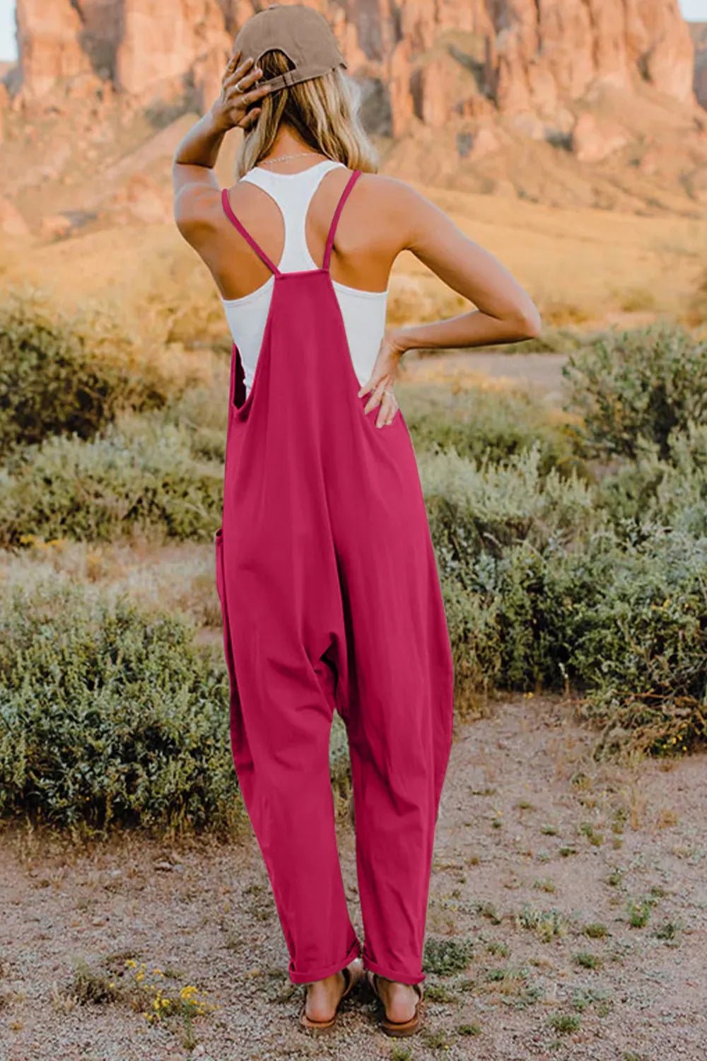 Double Take Full Size V - Neck Sleeveless Jumpsuit with Pockets - PBNJ FASHIONS