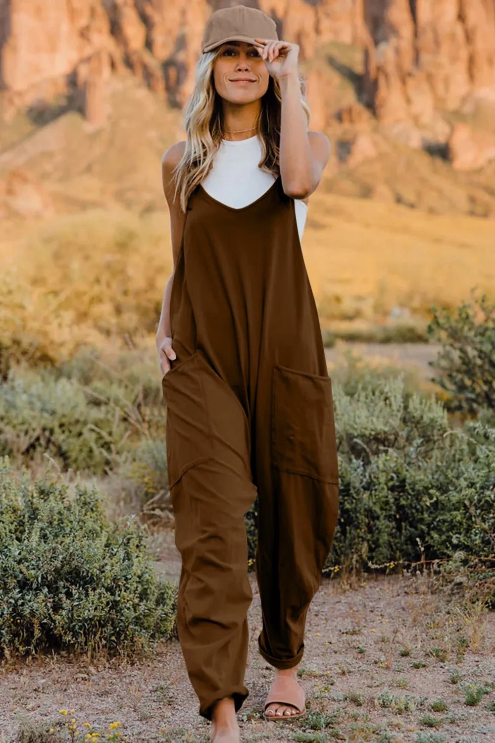 Double Take Full Size V - Neck Sleeveless Jumpsuit with Pockets - PBNJ FASHIONS