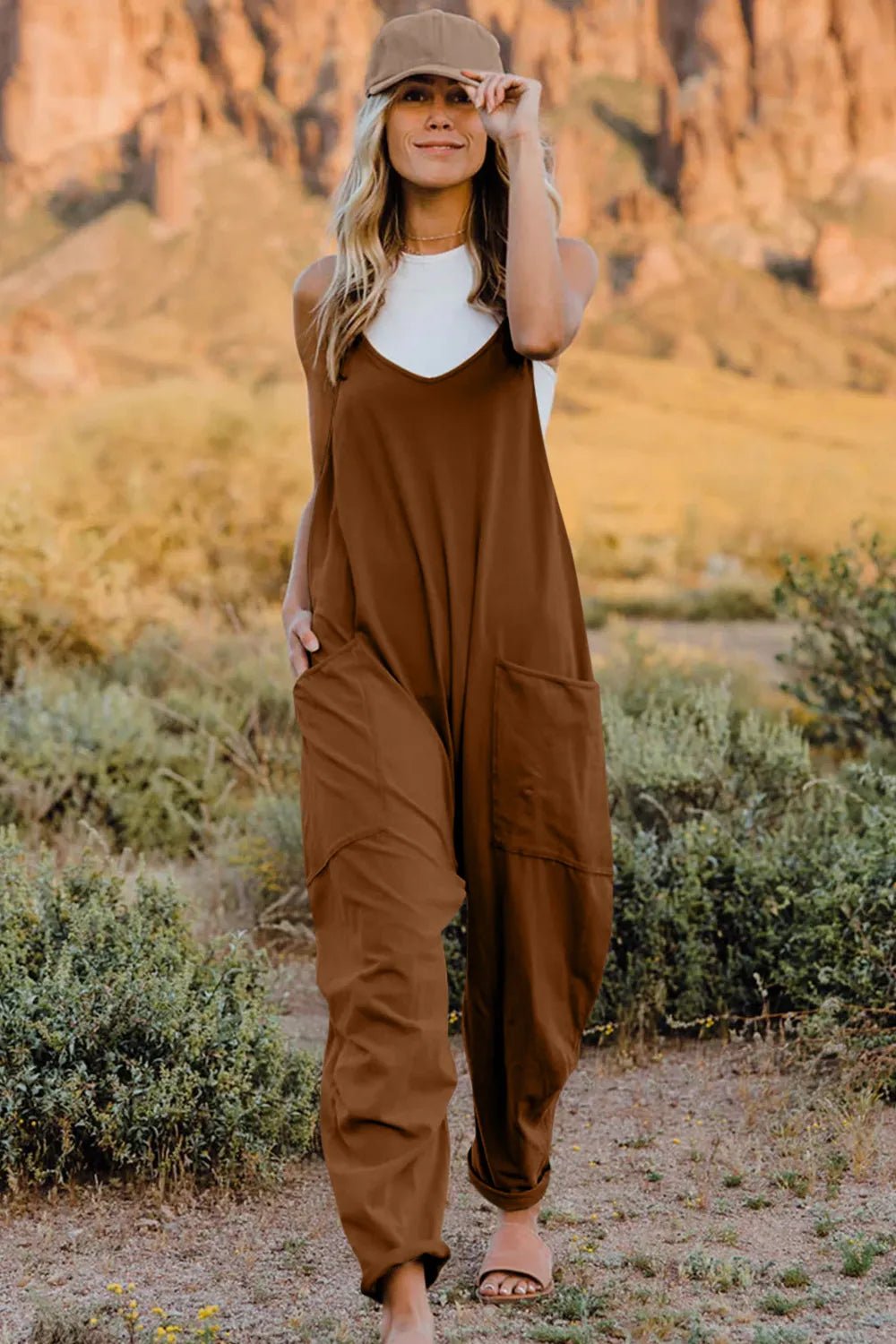 Double Take Full Size V - Neck Sleeveless Jumpsuit with Pockets - PBNJ FASHIONS