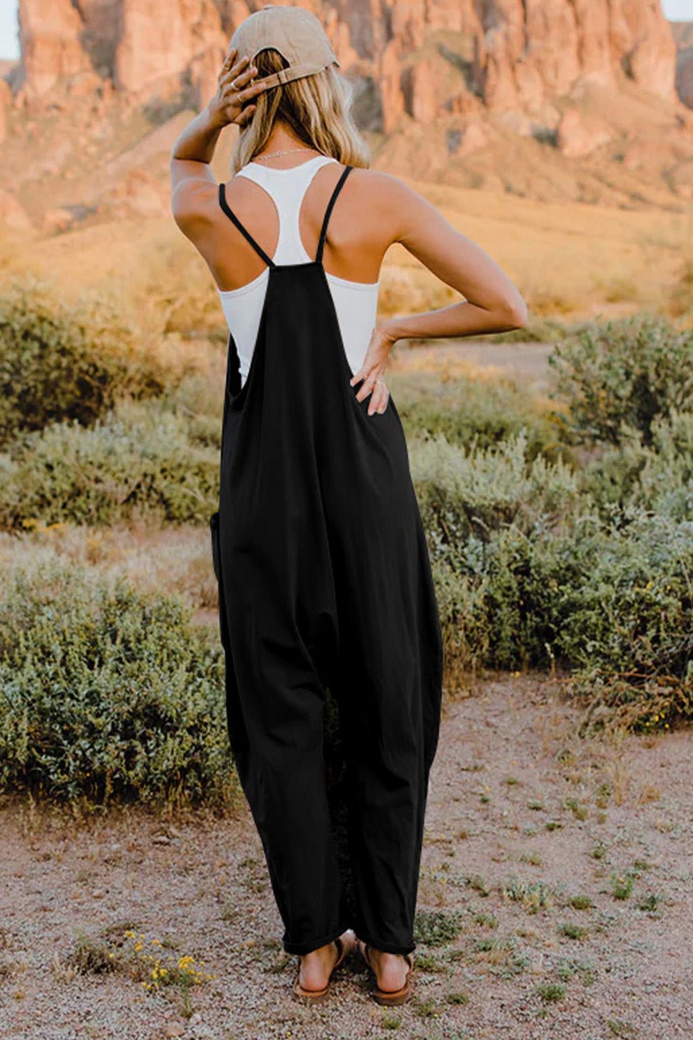 Double Take Full Size V - Neck Sleeveless Jumpsuit with Pockets - PBNJ FASHIONS