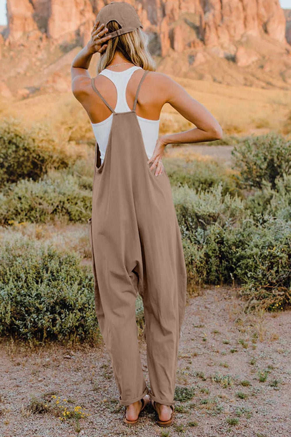 Double Take Full Size V - Neck Sleeveless Jumpsuit with Pockets - PBNJ FASHIONS