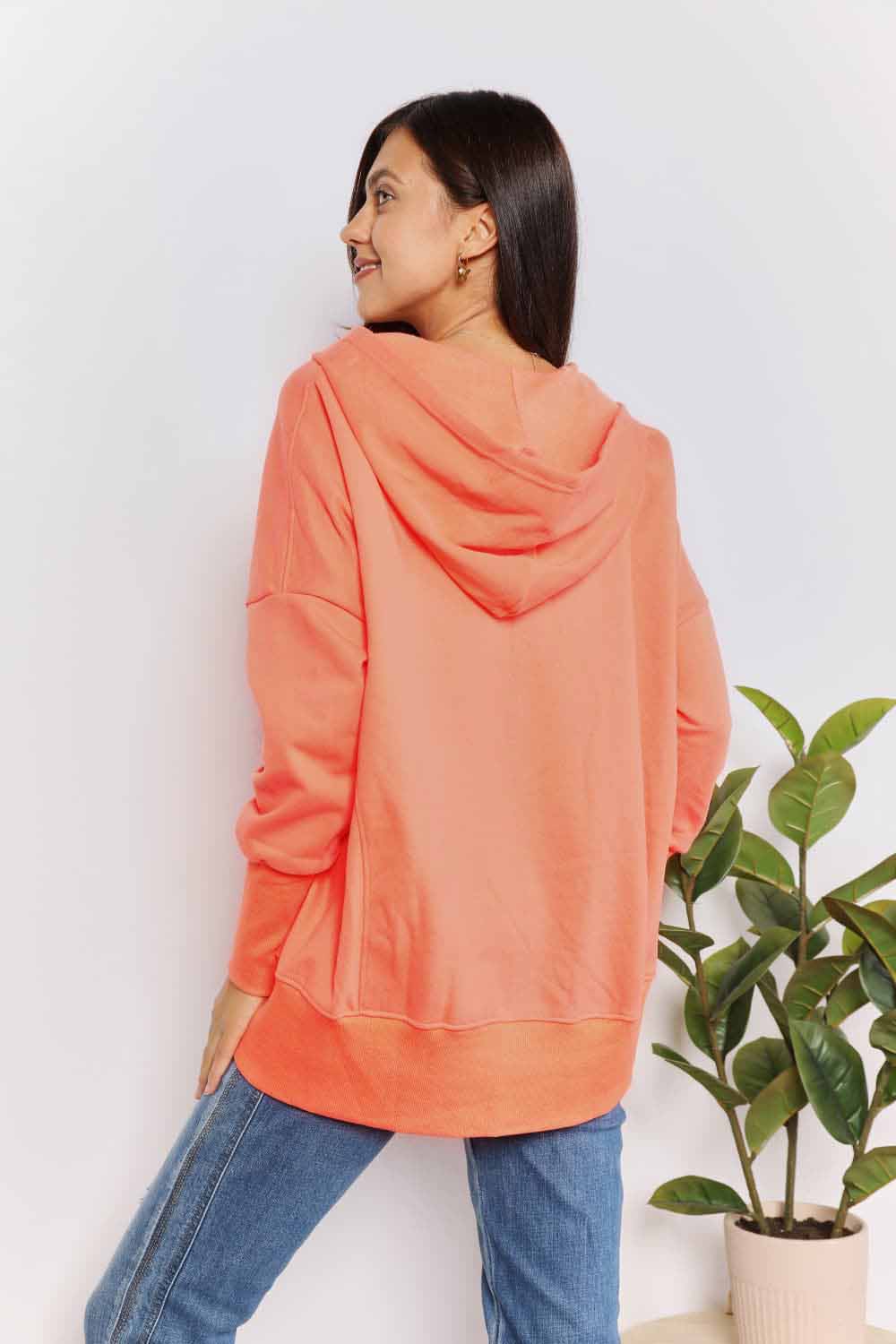 Double Take Quarter - Snap Dropped Shoulder Hoodie - PBNJ FASHIONS