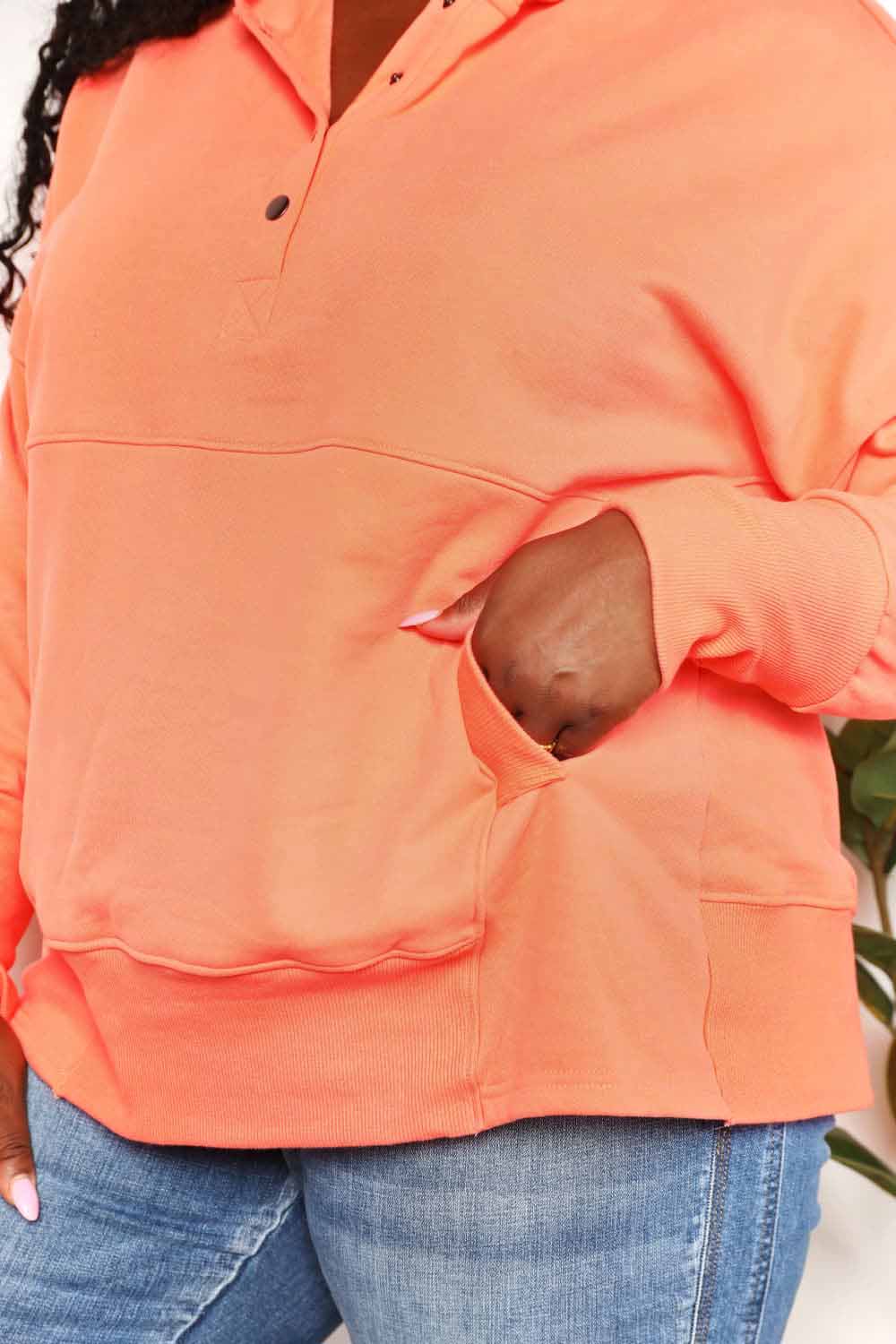 Double Take Quarter - Snap Dropped Shoulder Hoodie - PBNJ FASHIONS