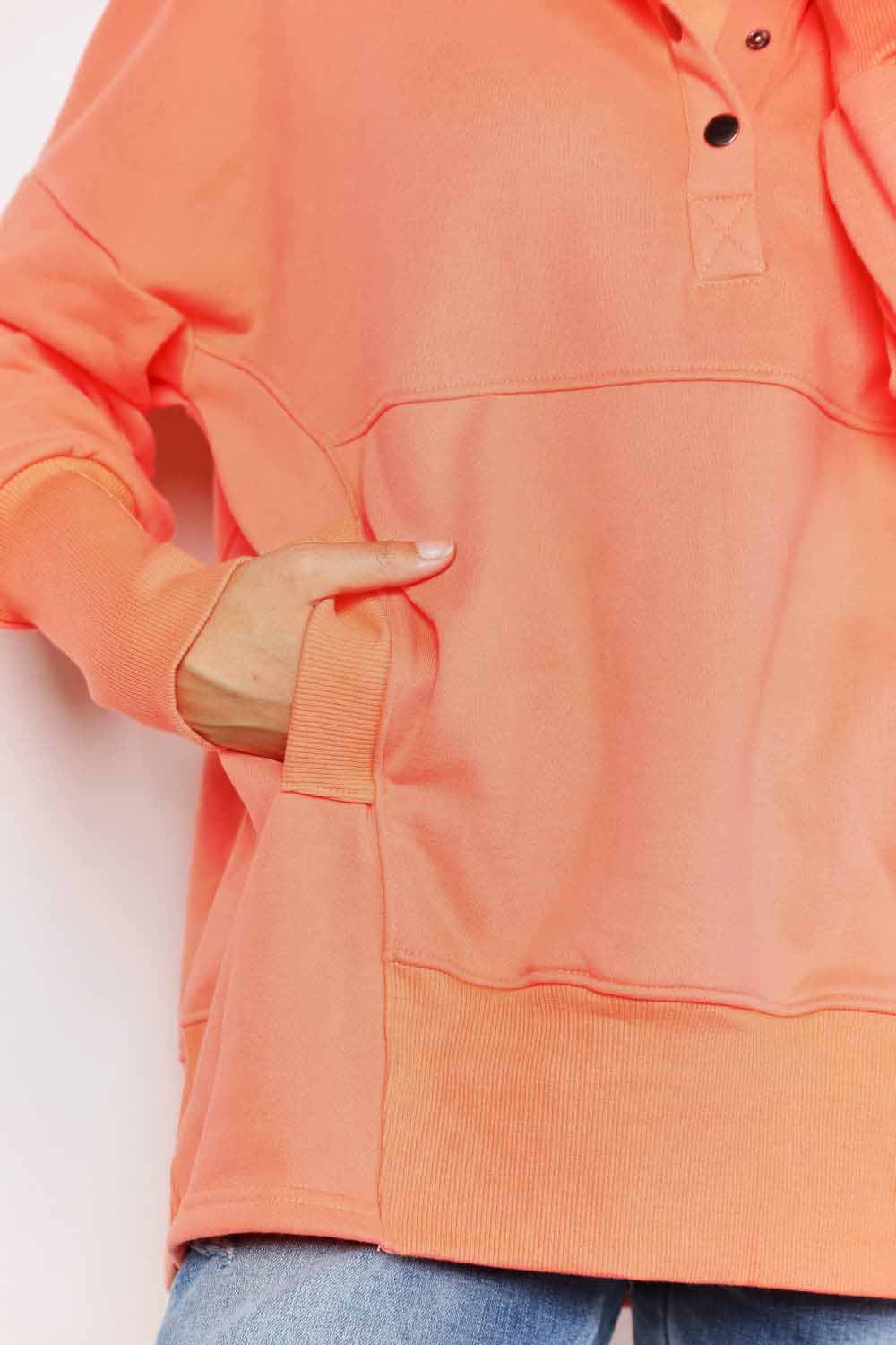 Double Take Quarter - Snap Dropped Shoulder Hoodie - PBNJ FASHIONS