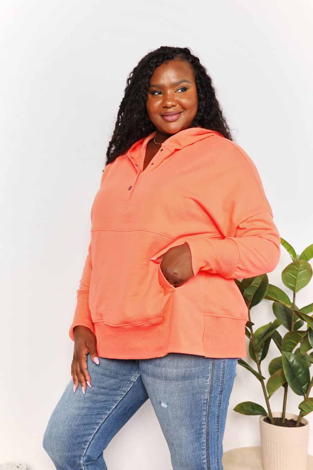 Double Take Quarter - Snap Dropped Shoulder Hoodie - PBNJ FASHIONS