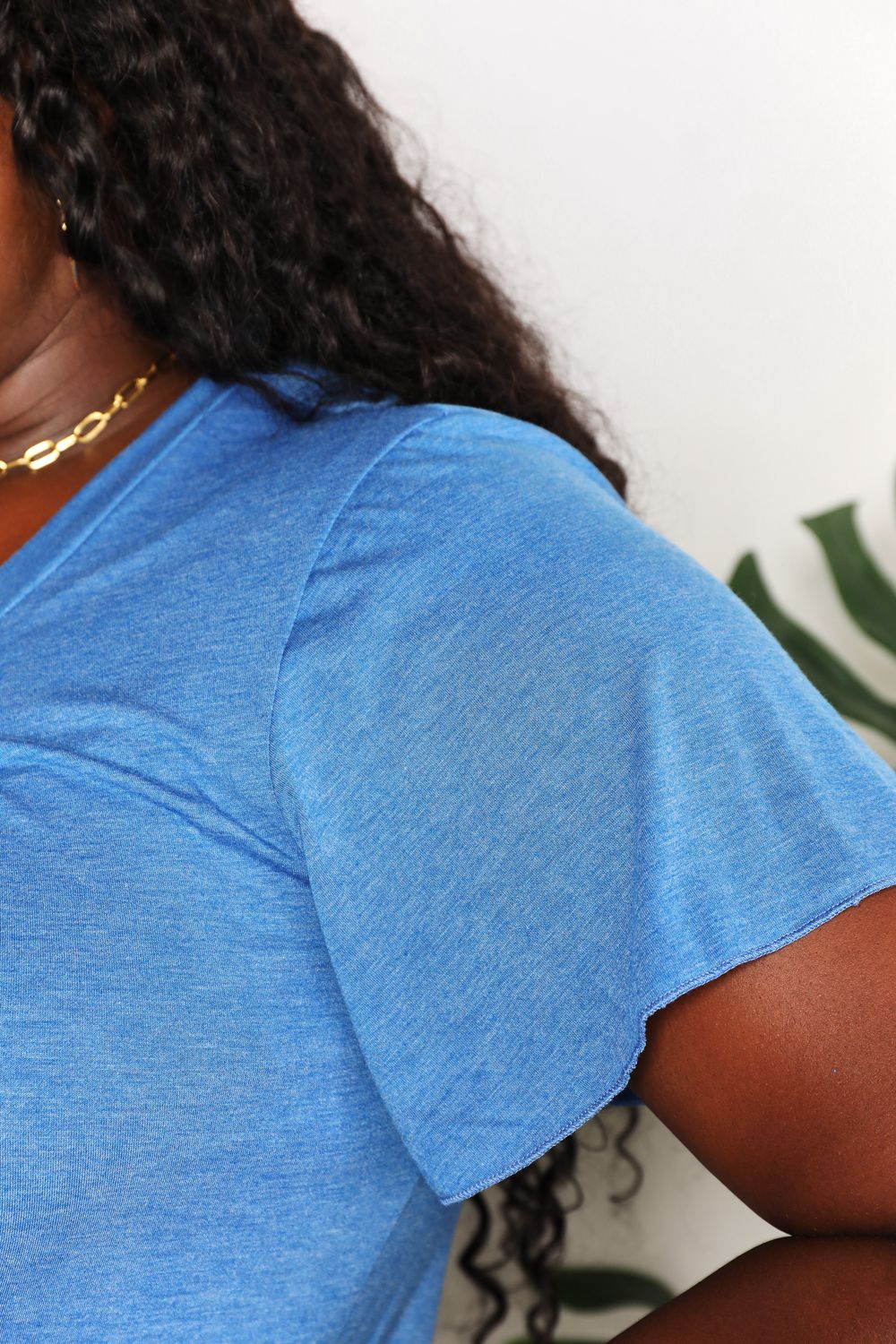 Double Take Ruched V - Neck Short Sleeve T-Shirt - PBNJ FASHIONS