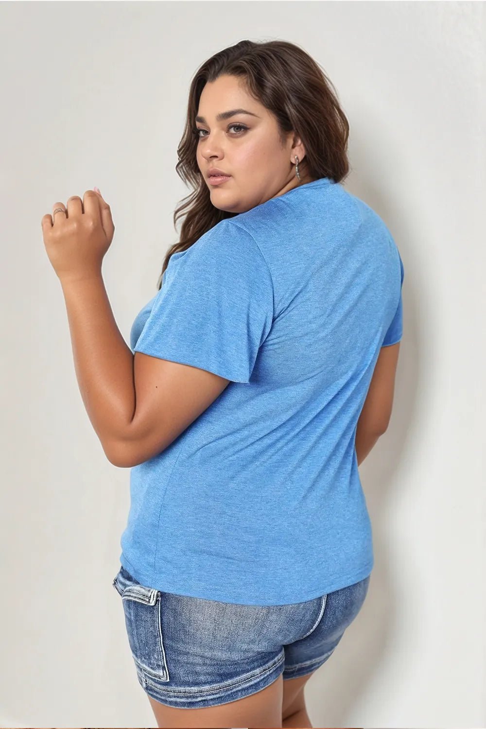 Double Take Ruched V - Neck Short Sleeve T-Shirt - PBNJ FASHIONS