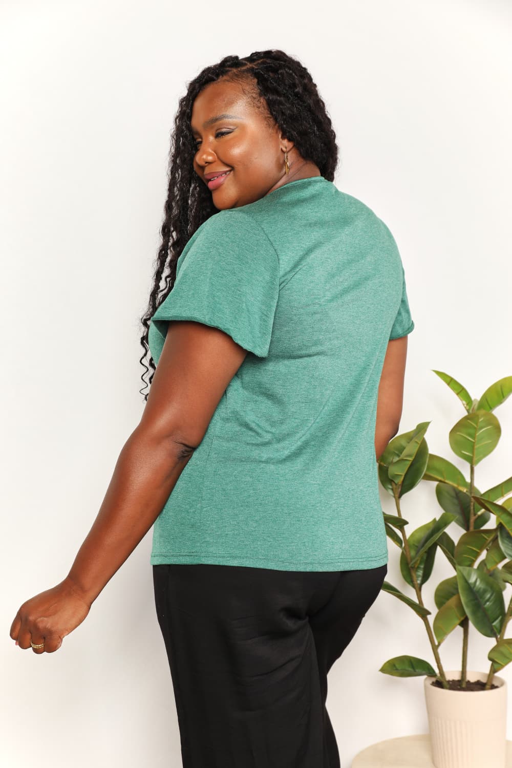 Double Take Ruched V - Neck Short Sleeve T-Shirt - PBNJ FASHIONS