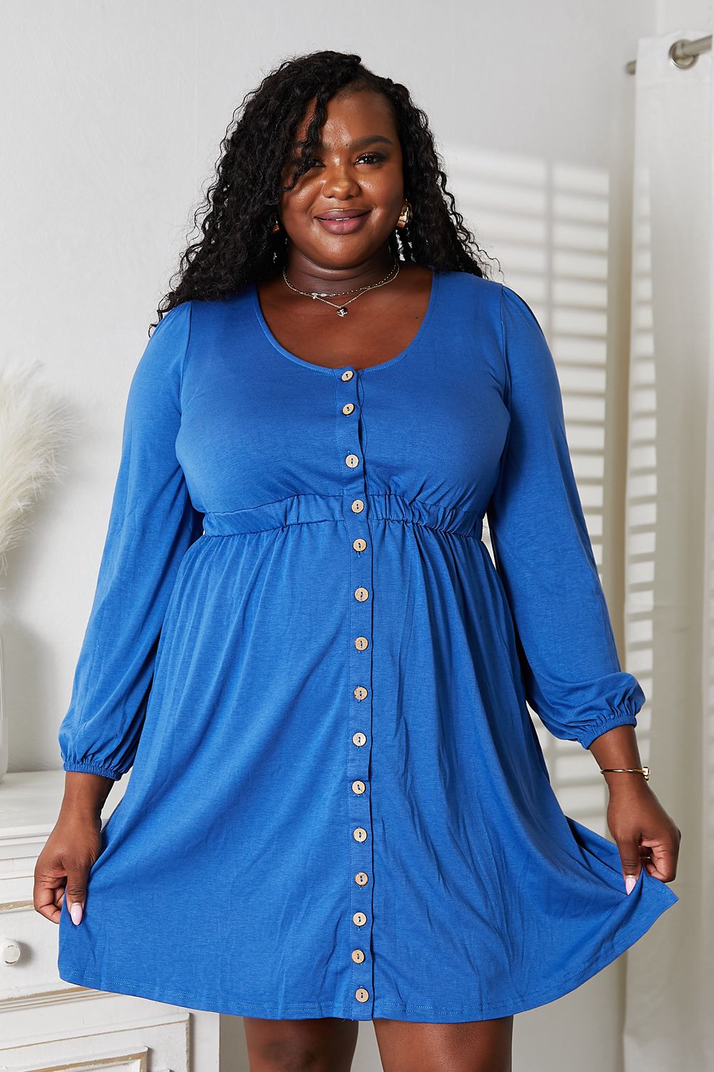 Double Take Scoop Neck Empire Waist Long Sleeve Magic Dress - PBNJ FASHIONS