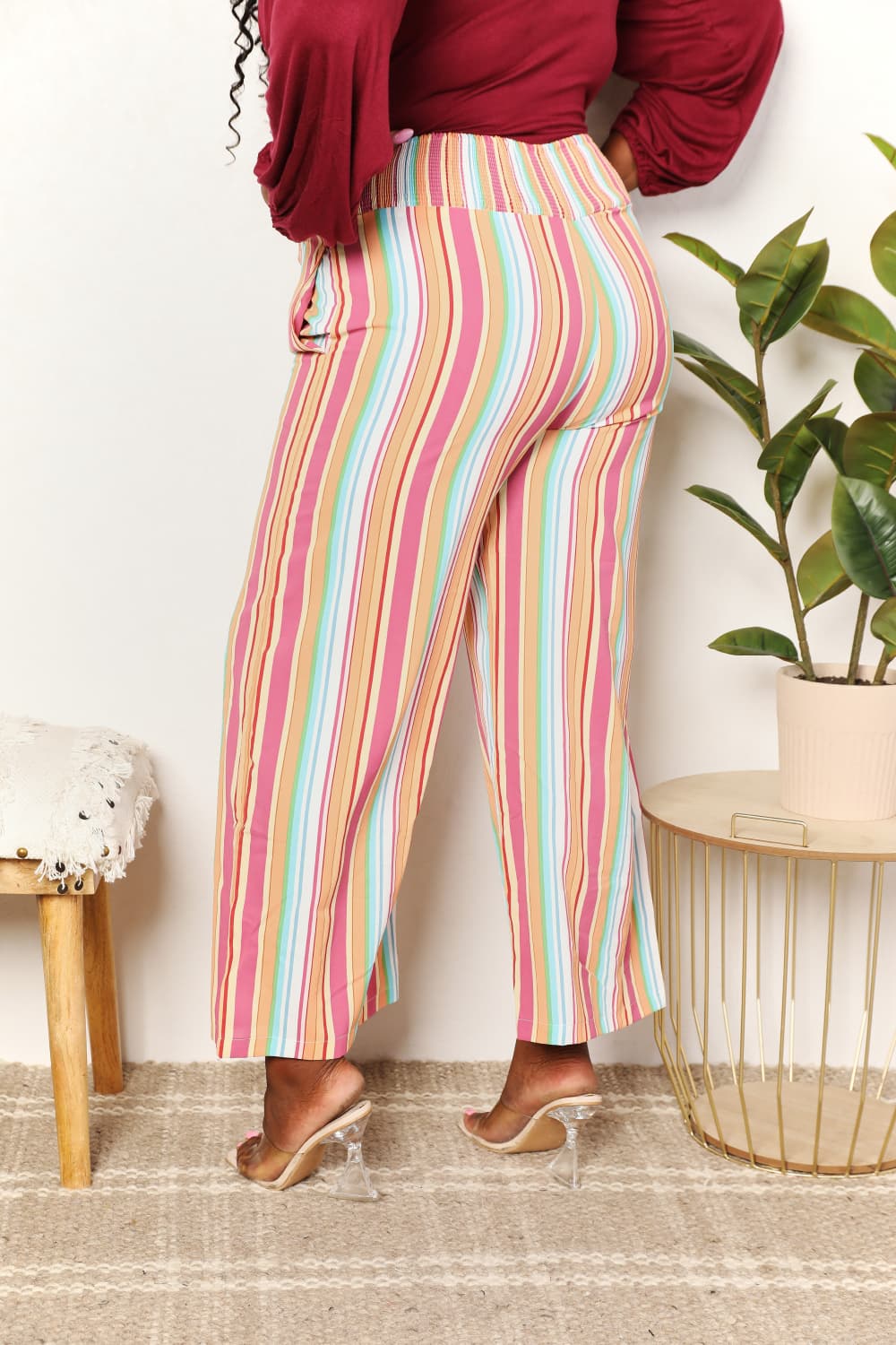 Double Take Striped Smocked Waist Pants with Pockets - PBNJ FASHIONS