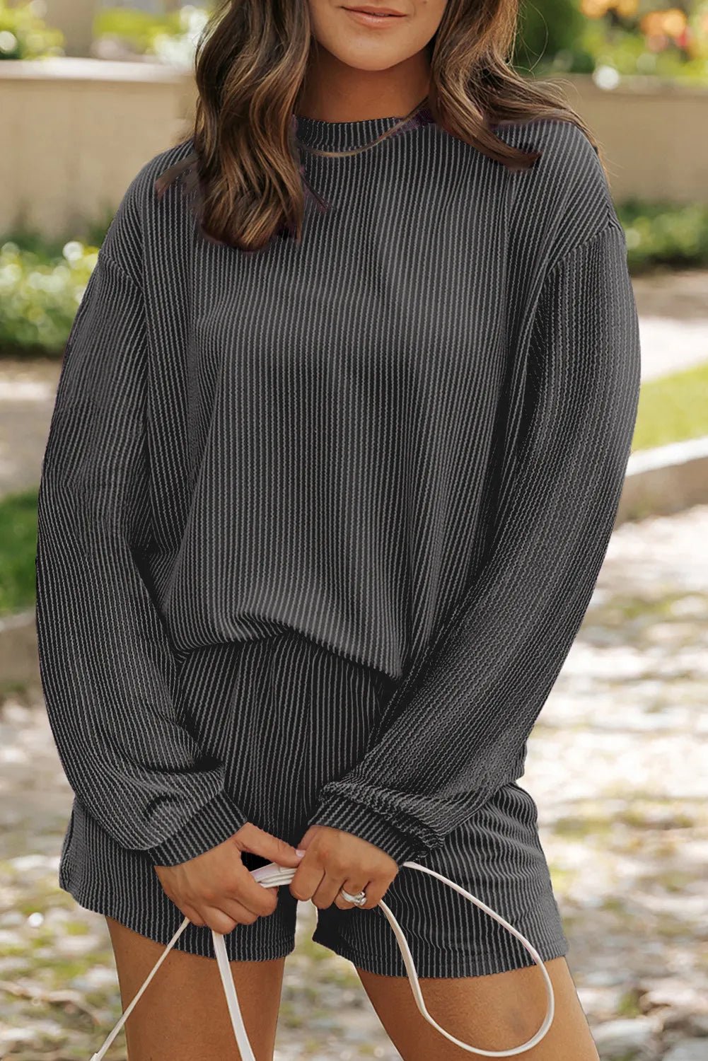 Round Neck Long Sleeve Top and Shorts Set - PBNJ FASHIONS