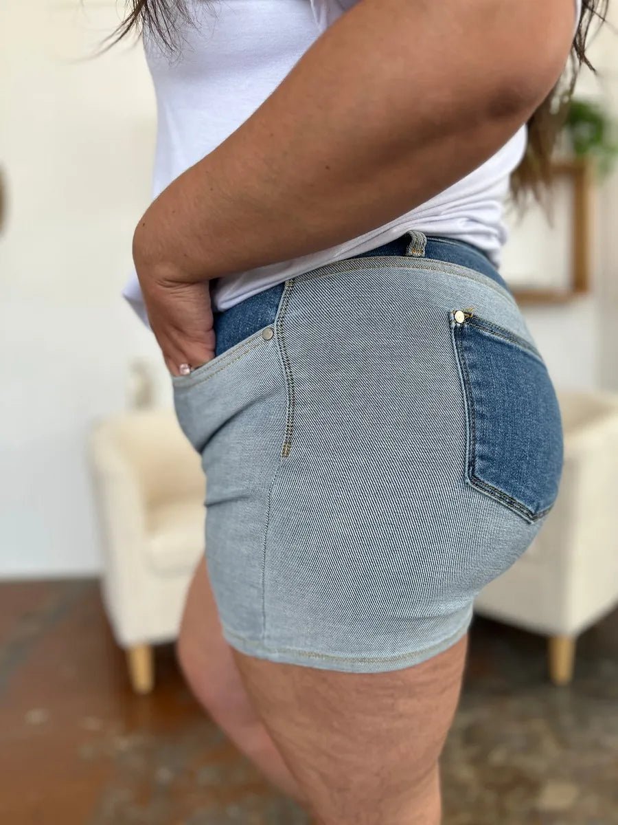 Judy Blue Full Size Color Block Denim Shorts - PBNJ FASHIONS