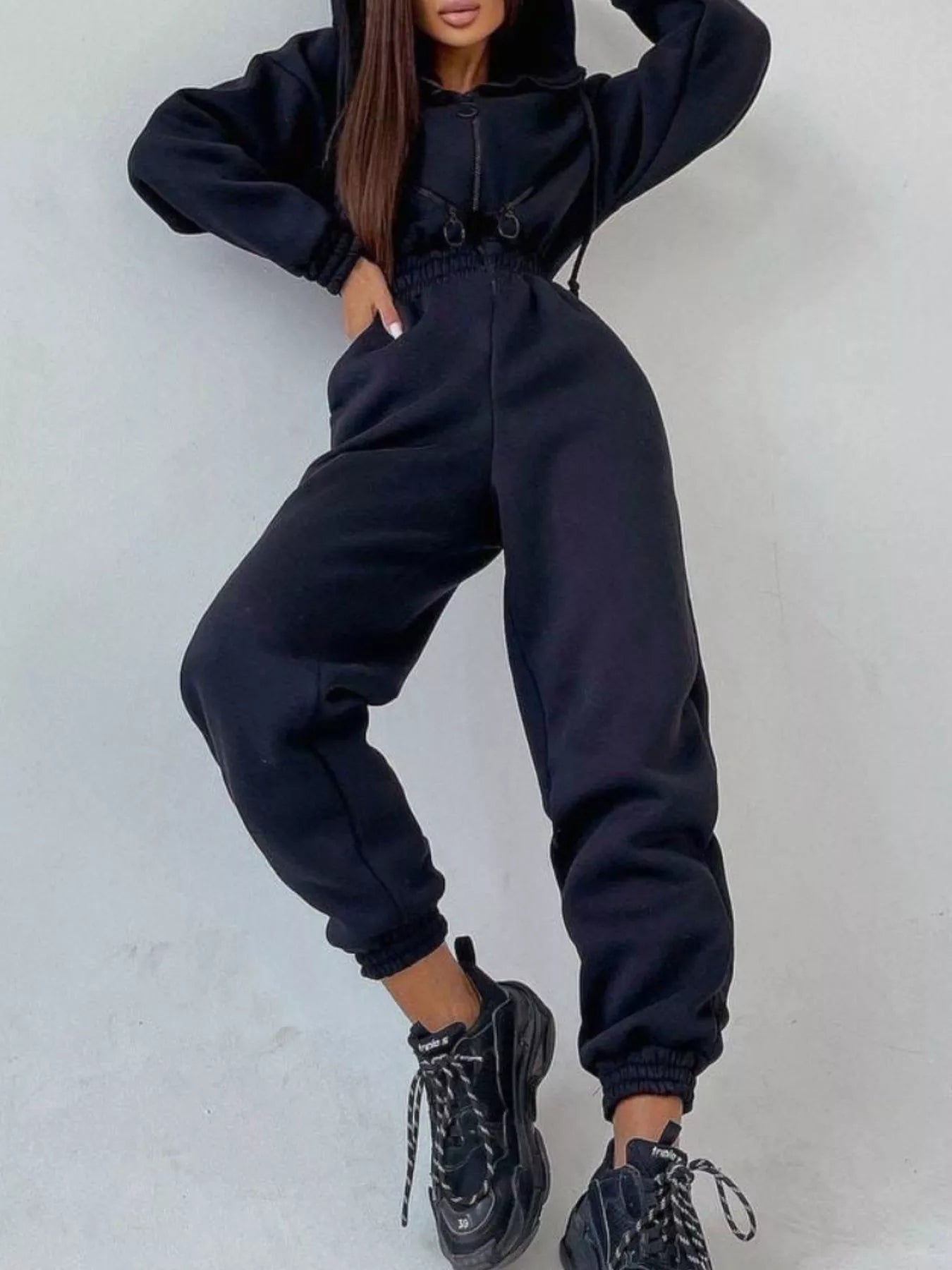 Hooded Zip - Up Long Sleeve Jumpsuit - PBNJ FASHIONS