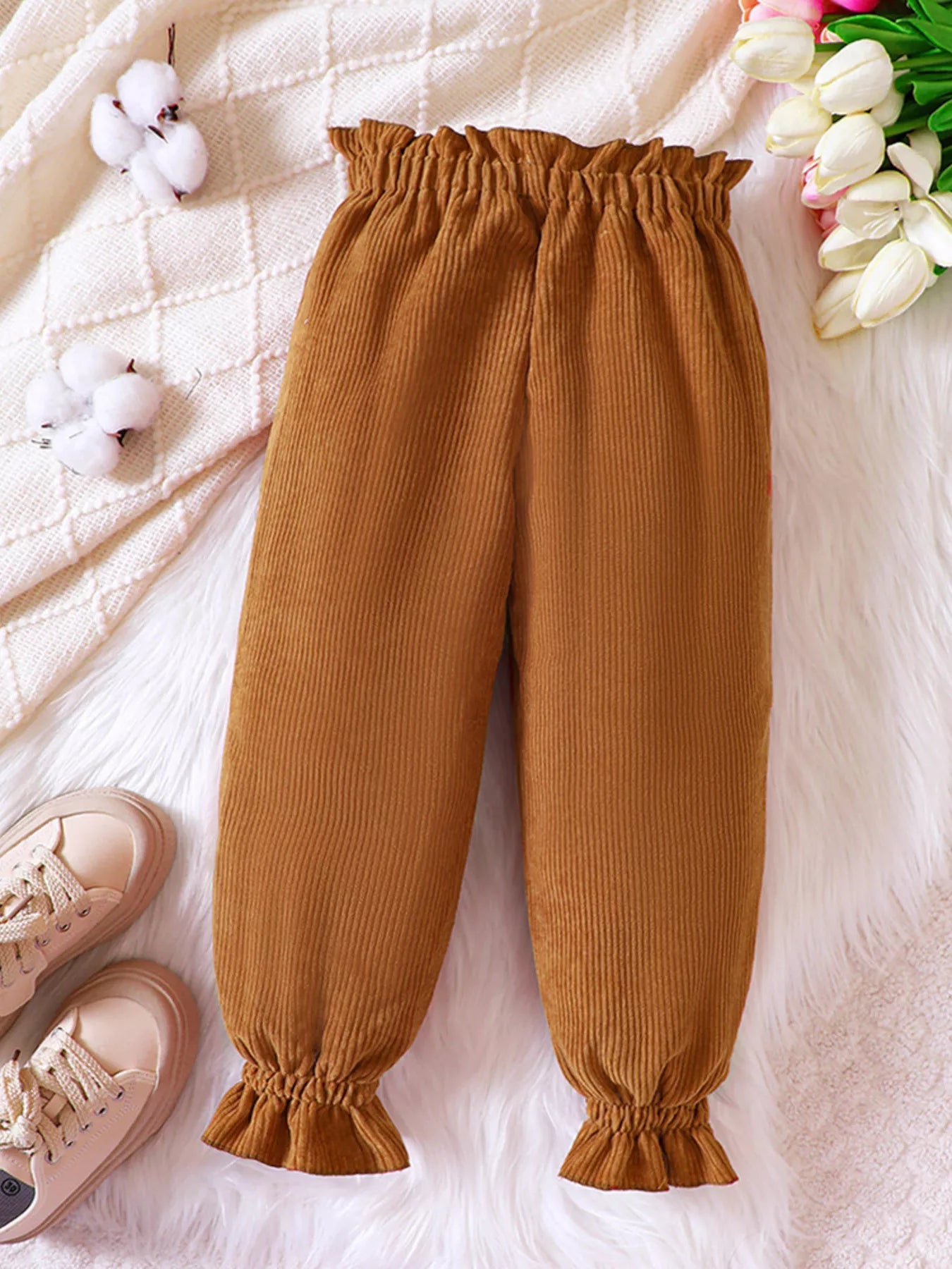 Children's Ruffled Hem Corduroy Pants - PBNJ FASHIONS