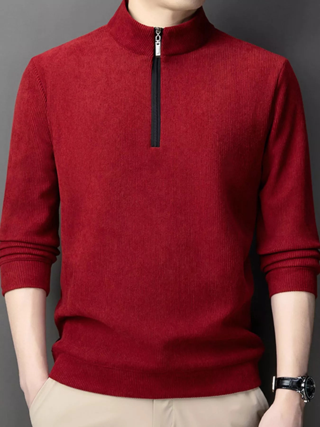 Men's Plus Size Corduroy Half - Zip Pullover Sweatshirt - PBNJ FASHIONS