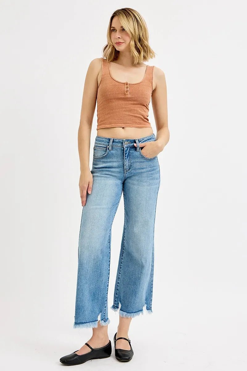 RISEN Full Size Mid Rise Crop Wide Leg Jeans Plus Size - PBNJ FASHIONS