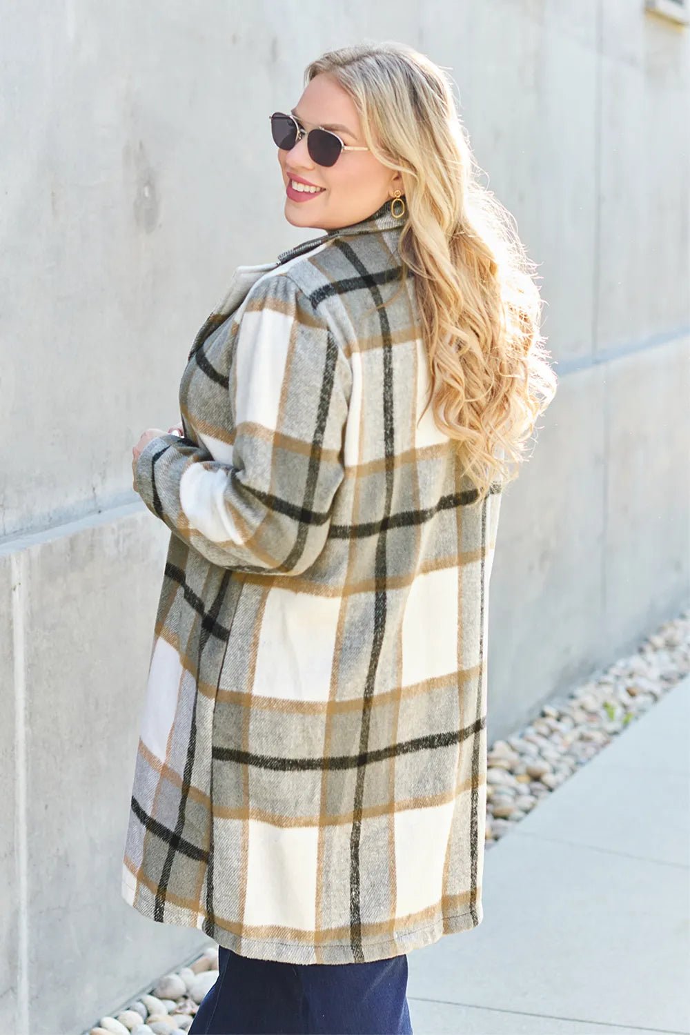 Double Take Full Size Plaid Button Up Lapel Collar Coat - PBNJ FASHIONS