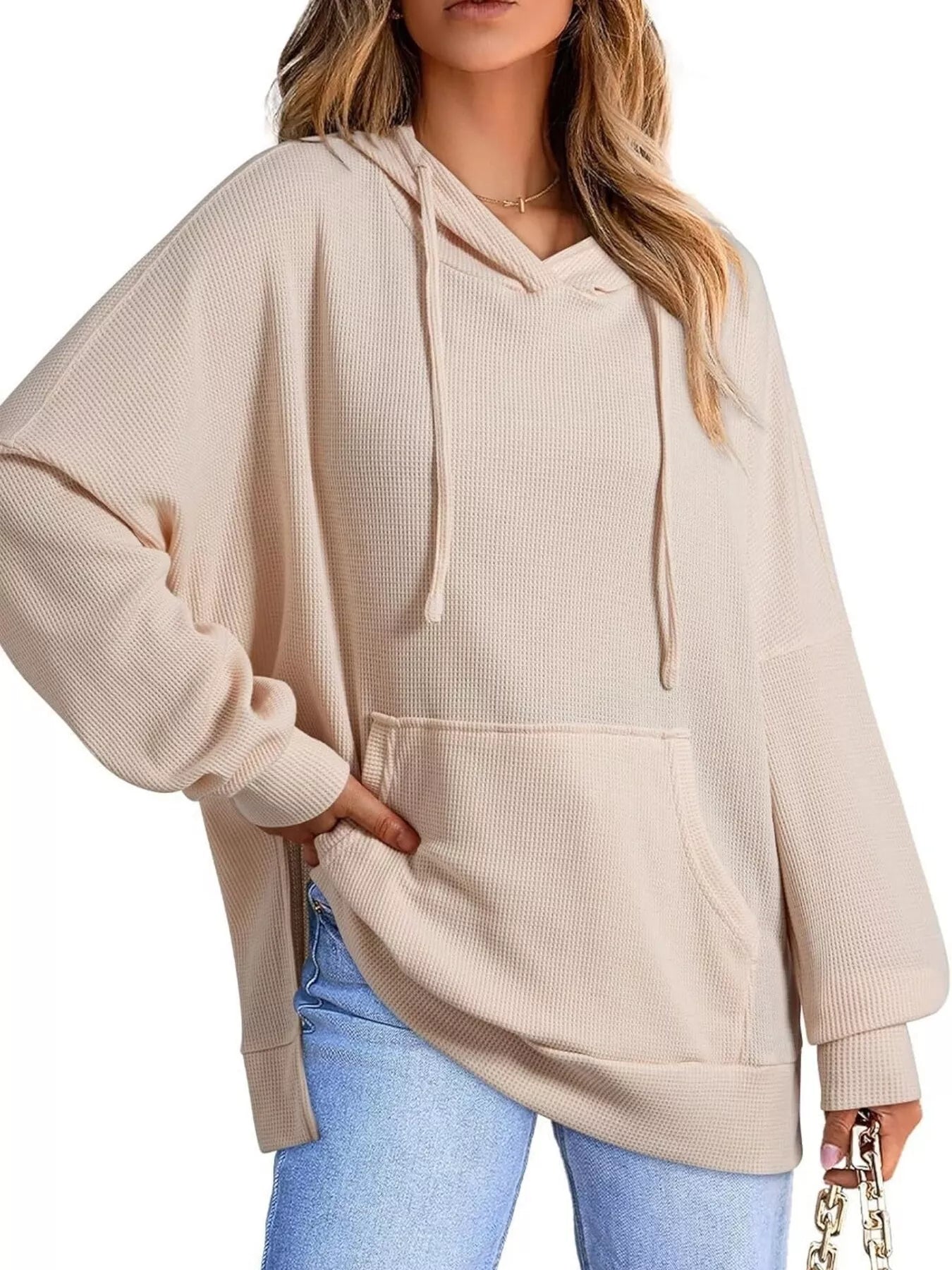 Oversized Drawstring Side Slit Hoodie - PBNJ FASHIONS