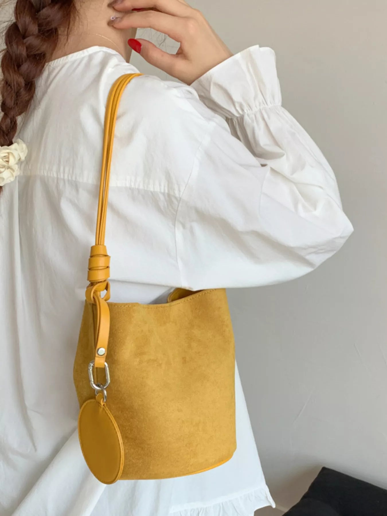 Suede Solid Color Bucket Bag - PBNJ FASHIONS