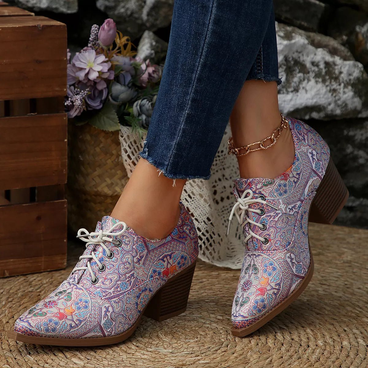Point Toe Block Heels Ankle Boots - PBNJ FASHIONS