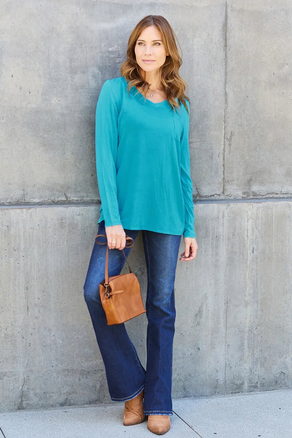 Basic Bae Full Size V - Neck Long Sleeve Top - PBNJ FASHIONS